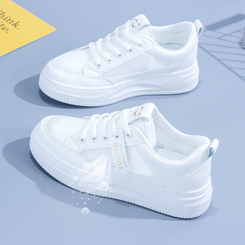 Official Website Qiao Zhou Women's Popular White Sneakers, Summer Breathable Thin Lightweight Single Mesh Sneakers, Sports Mesh Hollow Shoes