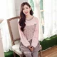 Bộ đồ ngủ mùa xuân và mùa thu cardigan nữ cotton dài tay cộng với phân bón XL bà bầu béo mm200 kg phục vụ tại nhà