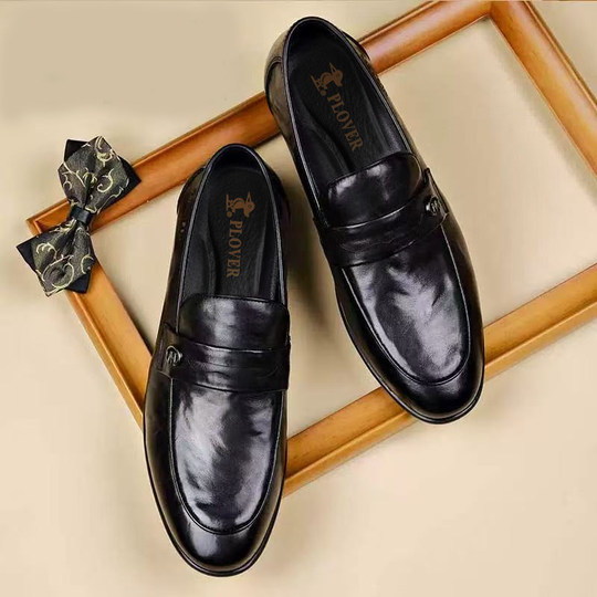 Men's shoes 2025 new style genuine leather breathable business casual soft-soled beanie shoes one-leg lazy men's leather shoes ultra-light