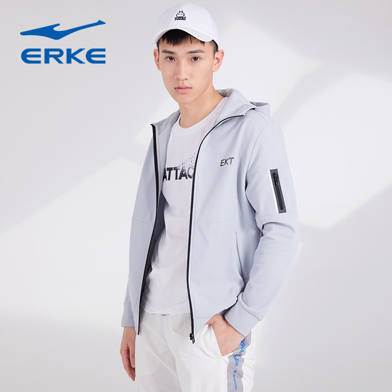 Hongxing Erke 2021 spring new men's cardigan thick cotton T comfortable windproof casual sports hooded top