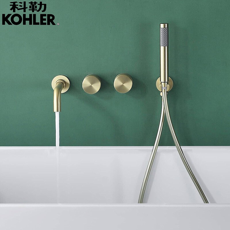 Dark Bronze Brushed Gold Bath Tub Faucet Bath Edge Wall Cold & Hot Shower Tap Shower Set