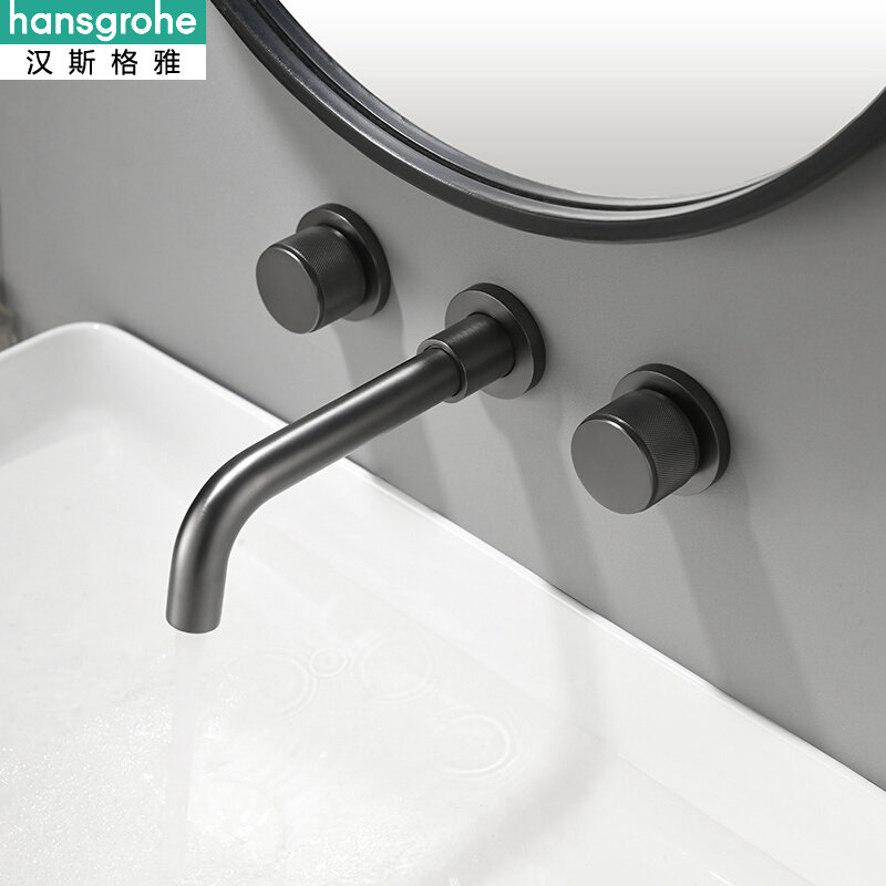 Concealed full copper-in-wall-type face basin tap washbasin embedded in embedded hot and cold dark hide swivel wall out tap