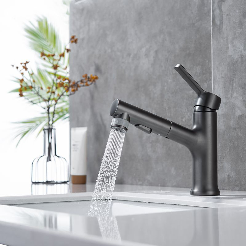 Gun grey full copper surface basin hot and cold pull-out tap Makeup Room Table Basin Washbasin Wash Basin Mouthwash