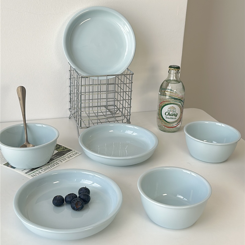 Pupu Home Korean-Style Instagram-Worthy High-Appearance-Value Yogurt Bowl, Salad, Fruit, Oatmeal Splash-Ink Design Beautiful Tableware Bowl