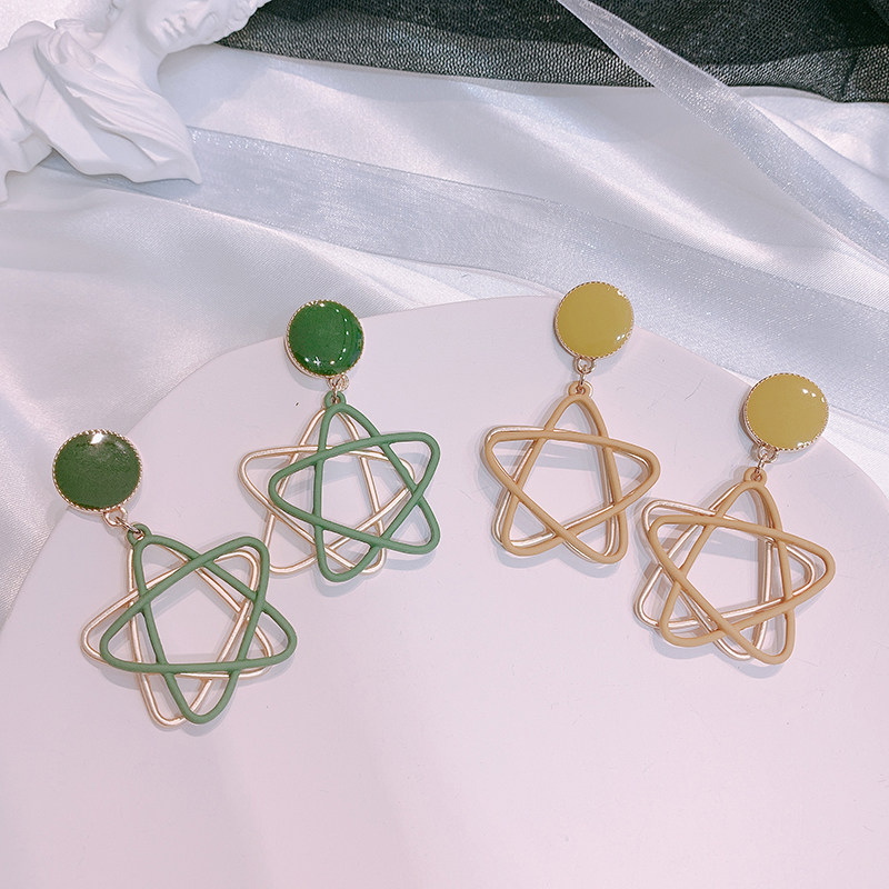 LN2020 new fashion Korean temperament web celebrity feeling hollow out color five-pointed star earrings 925 silver needle earrings