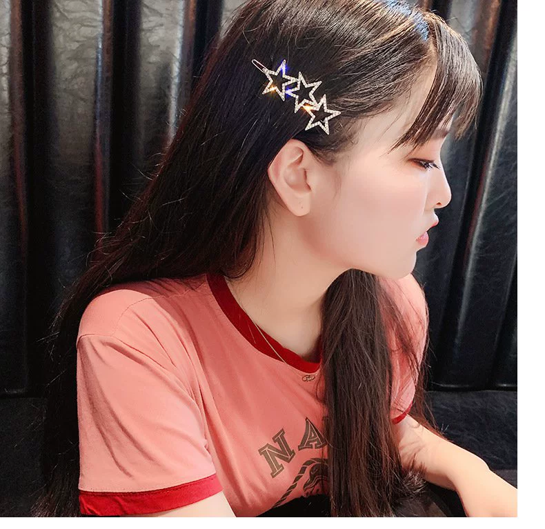 Ins net màu đỏ kẹp tóc nữ hàn quốc đơn giản bên hông kim cương ngôi sao năm cánh kẹp tóc cô gái cá tính kẹp tóc - Phụ kiện tóc