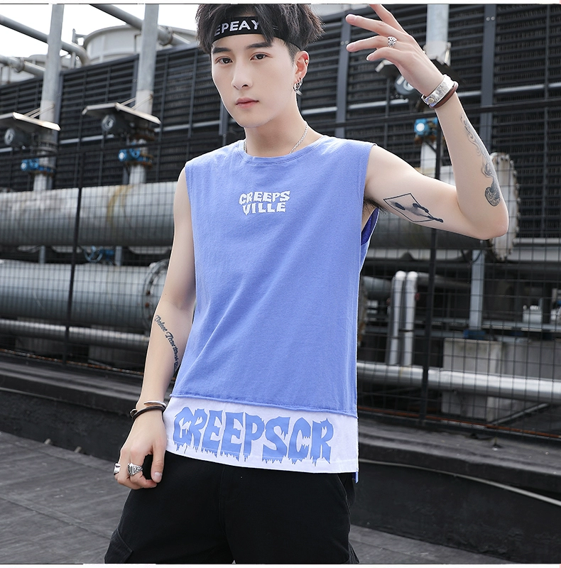 Băng lụa nam vest thương hiệu thể thao thể thao không tay áo thun cotton thoáng khí vest vai mùa hè cá tính mặc xu hướng - Áo vest cotton ao khoac vest nam
