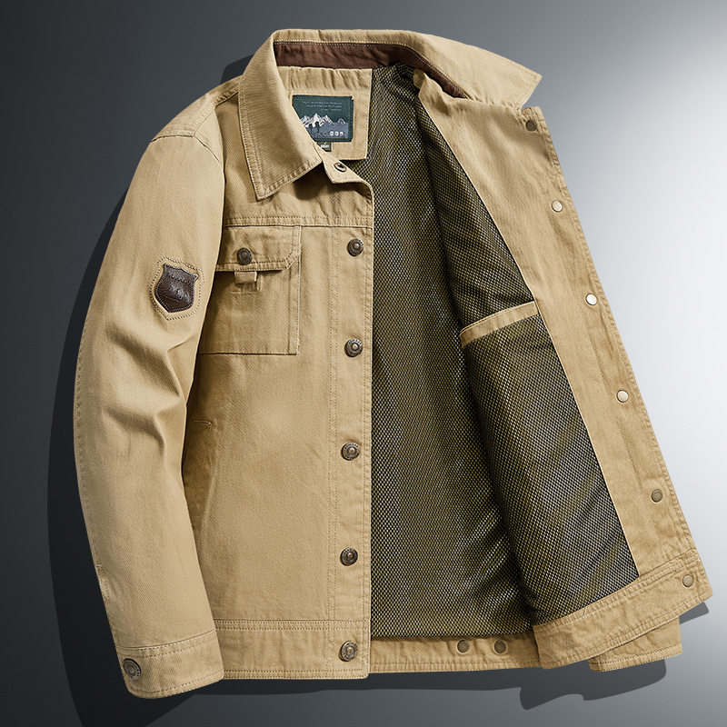 Men's Workwear Jacket, Spring and Autumn Trendy Brand, Washed Vintage Lapel Top, Casual Men's American-Style Pilot Jacket