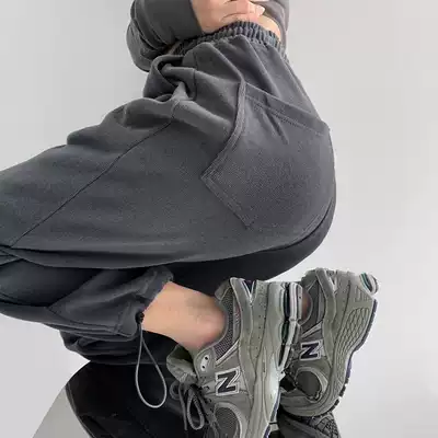 Pants women's 2021 new spring and autumn and summer thin gray sweatpants loose drawstring casual thick cotton pants ins tide