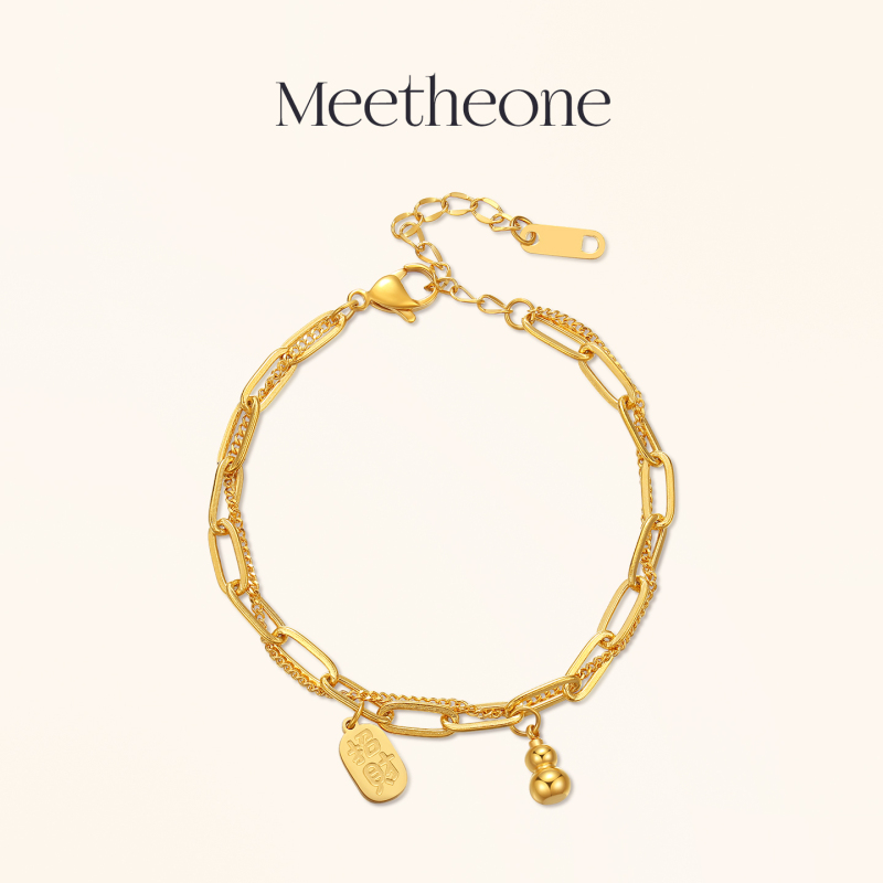 Gourd-Shaped Fortune Bracelet for Women, Niche Design, Stackable, Light Luxury, Exquisite, High-End Feel, Gift-Giving, 18K Gold