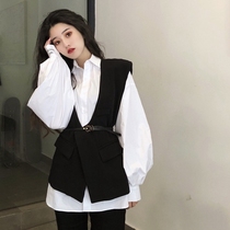 Early autumn 2021 New fried street two-piece Imperial sister temperament goddess Fan age age shirt vest professional suit