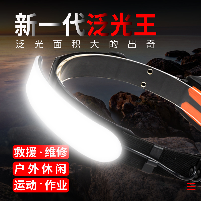 Led Floodlight Headlamp for Night Running, Diffused Light, Strong Light, Long Battery Life, Rechargeable Helmet Light for Construction Site Maintenance and Outdoor Use