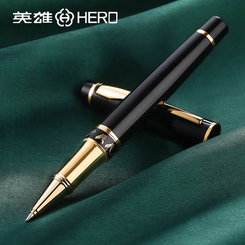 Hero 1021 signature pen metal heavy-handed high-end ball-point pen business men's black water-based pen office 0 5mm gel pen signing single billing magic pen private custom free lettering
