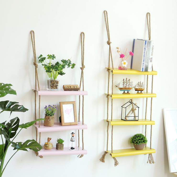 Wrought iron hemp rope ladder partition shelf living room kitchen bedroom wall storage wall decoration wall hanging wall decorations