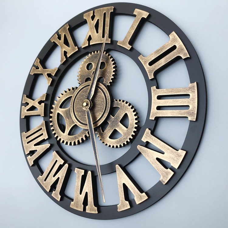 Nordic creative retro gear wall clock imitation metal wooden clock loft industrial wind decoration wall decoration wall clock
