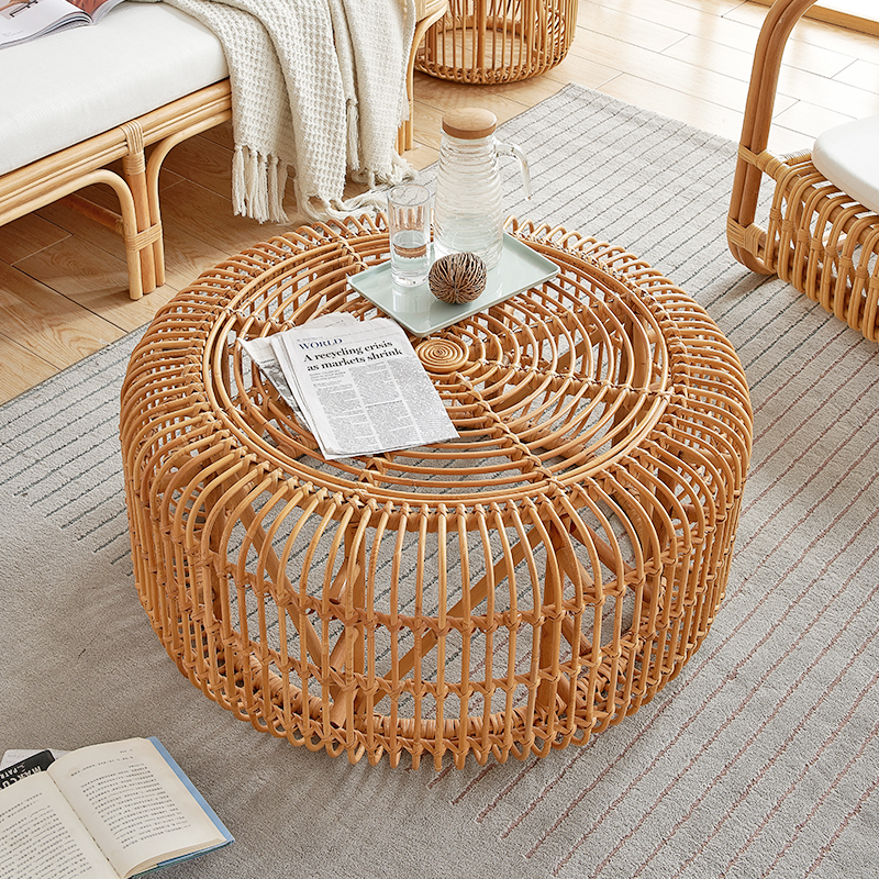 Ins true rattan round tea table children's low stool indoor balcony rattan living room Japanese small side a few corners Korea