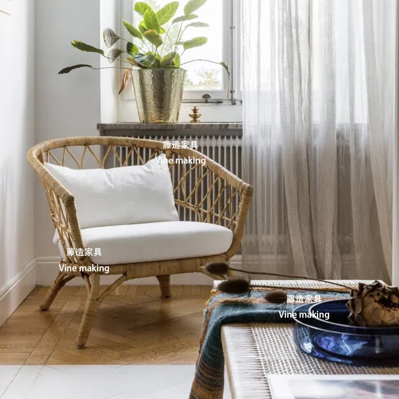 Rattan chasha chair ins real rattan single chair Nordic minimalist cane chair Leisure chair Balcony Net Red read chair