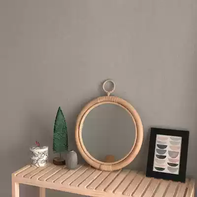 Round retro ins wind rattan woven mirror Korean handmade bamboo woven hanging mirror Entrance bed and breakfast makeup mirror wall decoration mirror