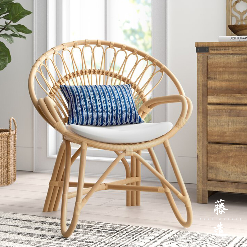 Real rattan peacock rattan chair ins single Nordic household Japanese-style rattan chair tea table balcony handmade leisure new Chinese style