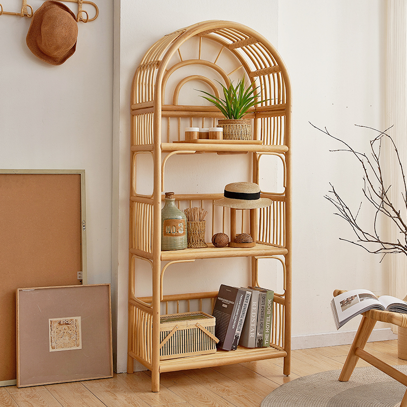 Bohemian Rattan Guesthouse Bookshelf, Southeast Asian Rattan Floor-Standing Storage Rack, Shoe Rack, Japanese-Style Storage Rack