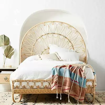 ISS rattan bed Southeast Asia real Vine bedroom hotel inn 1 5 m double bed Japanese art rattan bed