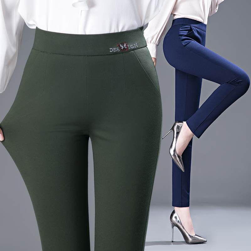 Black inner pants women wear spring and Autumn new mom middle-aged fat mm large size high waist elastic tight women's pants