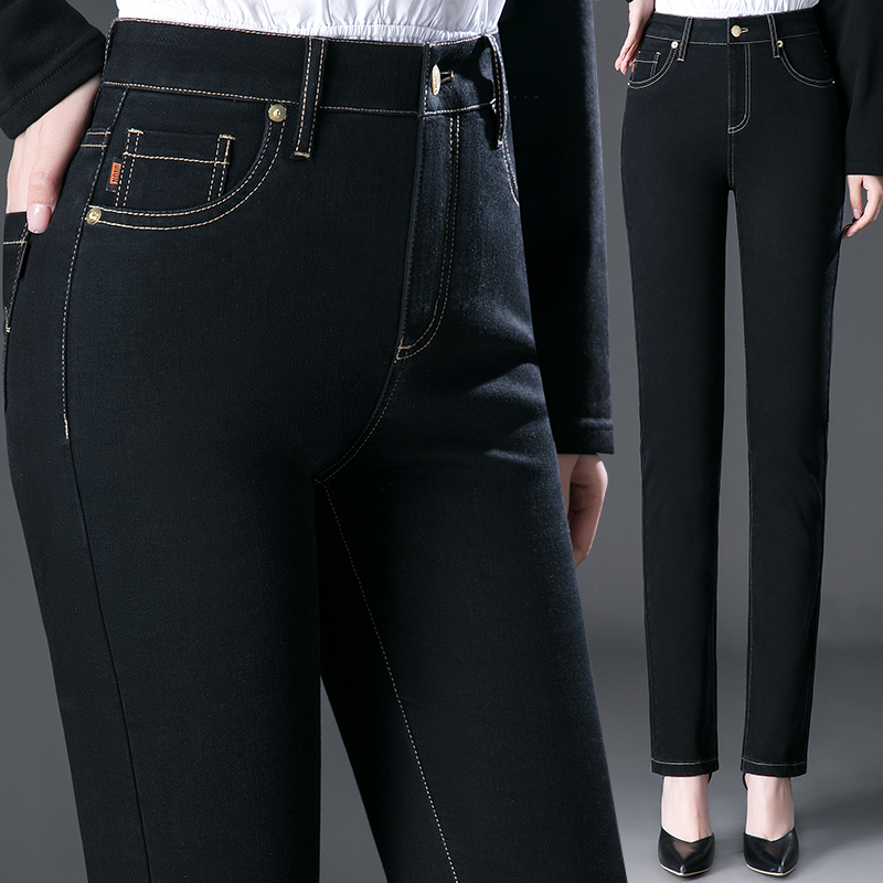 Spring Autumn Money Middle Aged Mom Jeans Woman High Waist Loose Straight Barrel Long Pants Stretch Pants Up overweight women pants black