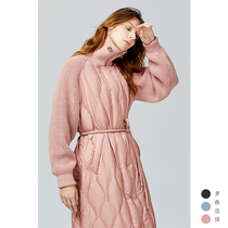 Haze blue light down jacket womens 2021 new medium-long thin long knitted stitching light cute sweet