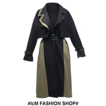 Fashionable contrast color stitching long windbreaker womens knee length 2021 new spring niche design sense jacket