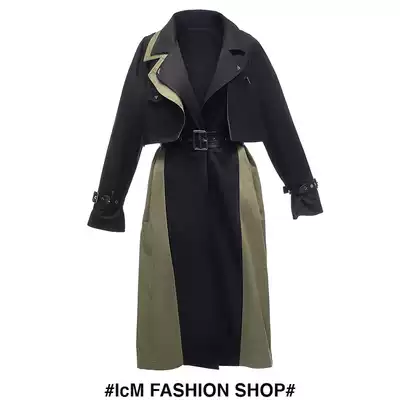 Fashionable color splicing long version of windbreaker women knee length 2021 new spring dress niche design jacket