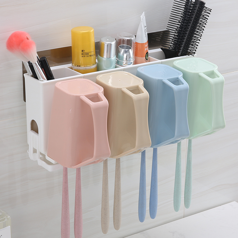 Toilet four Cup toothbrush holder suction Wall toothbrush cylinder non-perforated toothpaste toothbrush holder rinse cup set