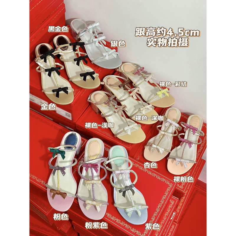 Bowknot Rhinestone Three-Strap Sandals 2026 Summer Rc Single Strap Backless Chunky Heel High Heel Open-Toe Fairy Slippers New