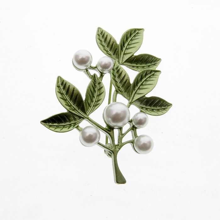 Phụ kiện Vintage Women Hợp kim Lá ngọc trai Dòng Green Trâm Trâm Trâm Trâm Khóa phụ kiện cài áo