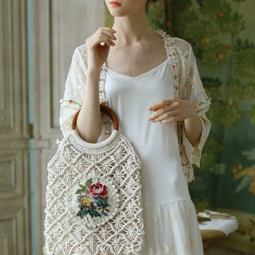 Art Art Art -Связанная античная вышивка, простая деревянная ручка, женская универсальная сумка Mori