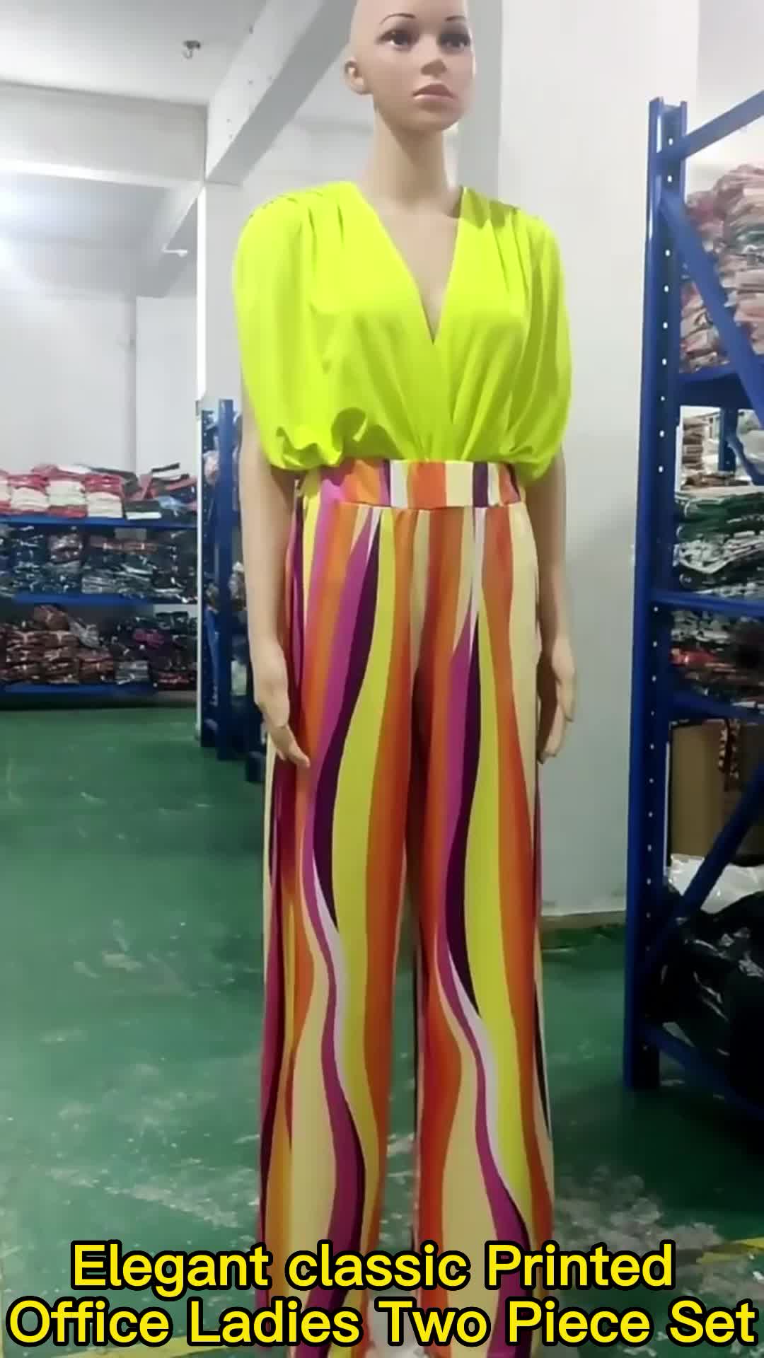 Sh531 Latest Design Elegant Classic Women Wide Leg Pants And Shirt Set