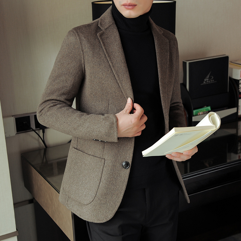 Double-sided wool coat men's short spring and autumn youth 2021 new casual cashmere woolen blazer