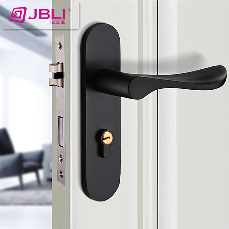 Jiabao Li House Door Lock Home Solid Wood Door Handle Universal Bedroom House Door Lock Two-piece Lock Mute Black
