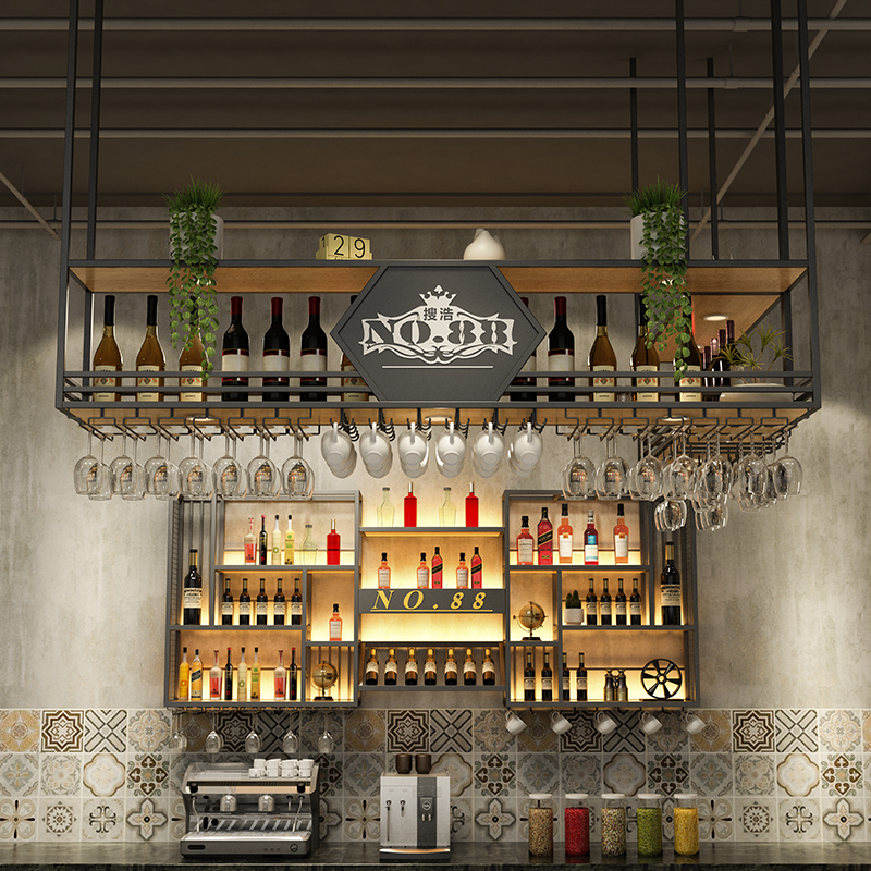 Bar Table Hanger Iron Art Industrial Wind Upside Down Wine Glass Rack Bar Suspended Wine Cabinet Dining Room Wine Rack Shelf Decoration