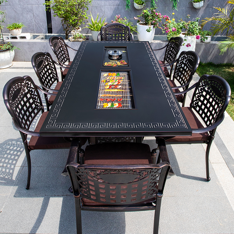 Outdoor Barbecue Table and Chairs, Courtyard Leisure Household Electric Grill, Charcoal Grill Dual-Use Outdoor Cast Aluminum Large Barbecue Grill Set Outdoor Barbecue Table and Chairs, Courtyard Leisure Household Electric Grill, Charcoal Grill Dual-Use Outdoor Cast Aluminum Large Barbecue Grill Set