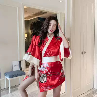 Sexy women extreme temptation large size pajamas transparent print kimono chiffon perspective lingerie Robe Robe set