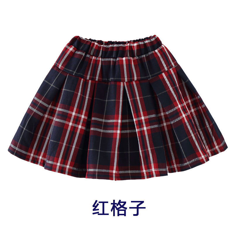 Girls' pleated skirt summer children's spring and autumn red plaid skirt primary school uniforms kindergarten garden uniforms