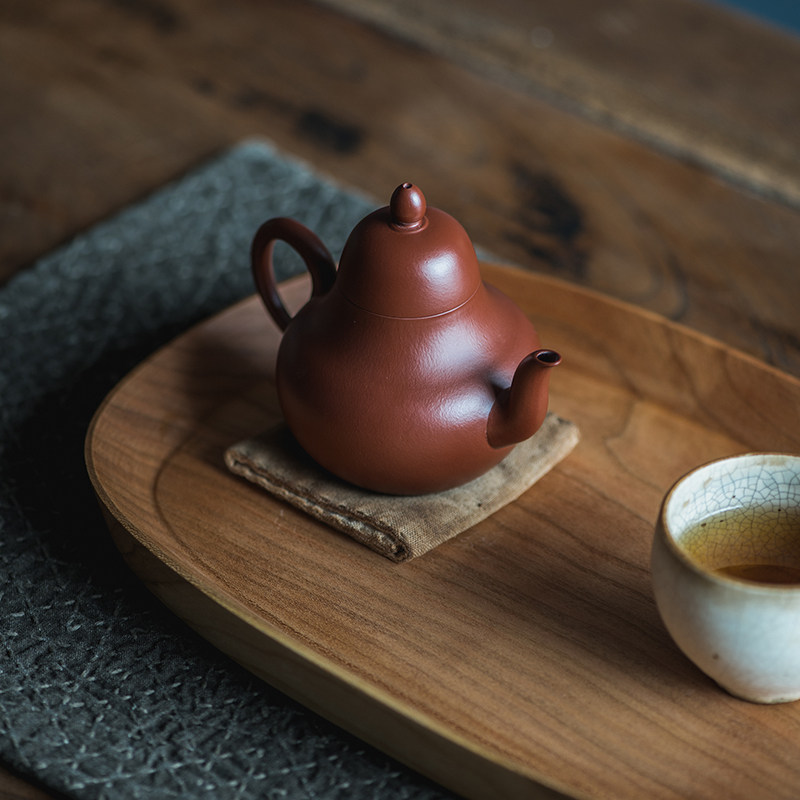 Lixing Purple Sand Pot Pure Entirely Handmade Small Coal Kilns Large Red Robes Junu Clay Pot Thu Pavilion Pot small capacity 140CC