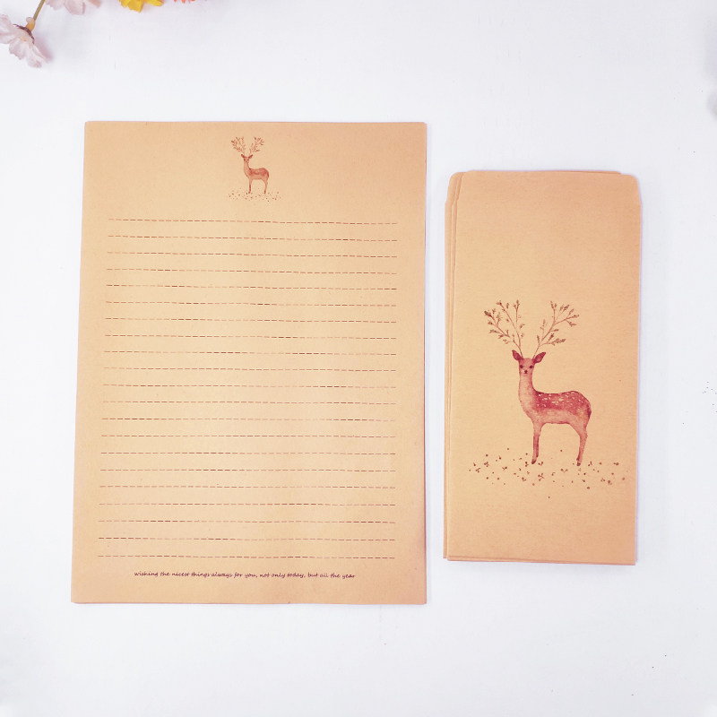 Literary Qing Kraft paper envelope package elk cross line love letter letterhead beautifully printed