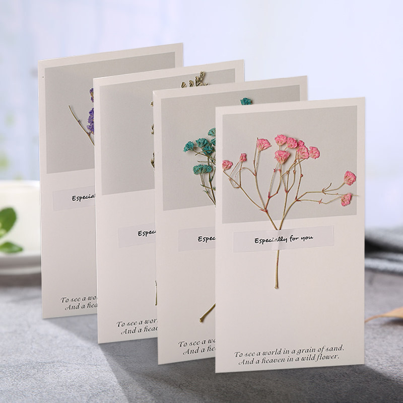 Full Star Red Dry Flower Folio Greeting Cards Small Fresh Festival Purple Pink Blessings Message Universal Envelope Creativity