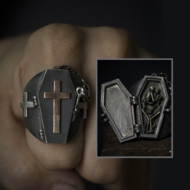 白木黑冰 Genuine design ring handmade, silver 925 sample, punk style