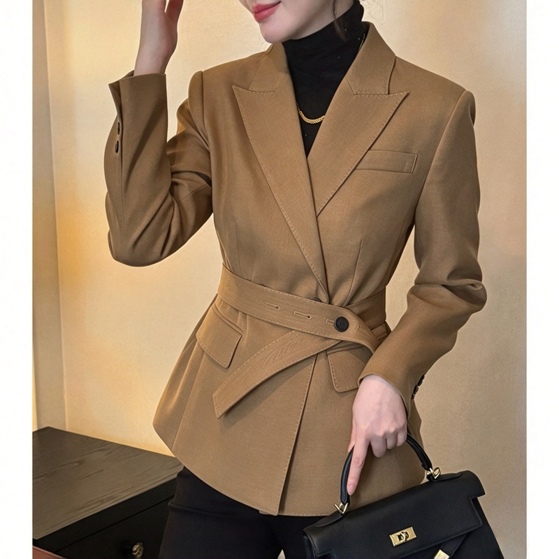 High-End Lace-Up Suit Jacket for Women, Autumn Design, Stylish and Elegant, Slim Fit, Lapel, Waist-Cinching, Office Wear High-End Lace-Up Suit Jacket for Women, Autumn Design, Stylish and Elegant, Slim Fit, Lapel, Waist-Cinching, Office Wear