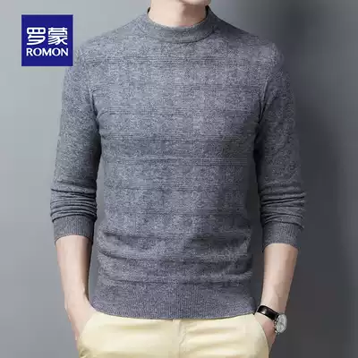 Romon men's solid color sweater, young and middle-aged Korean version of casual handsome pullover round neck top, slim long-sleeved sweater