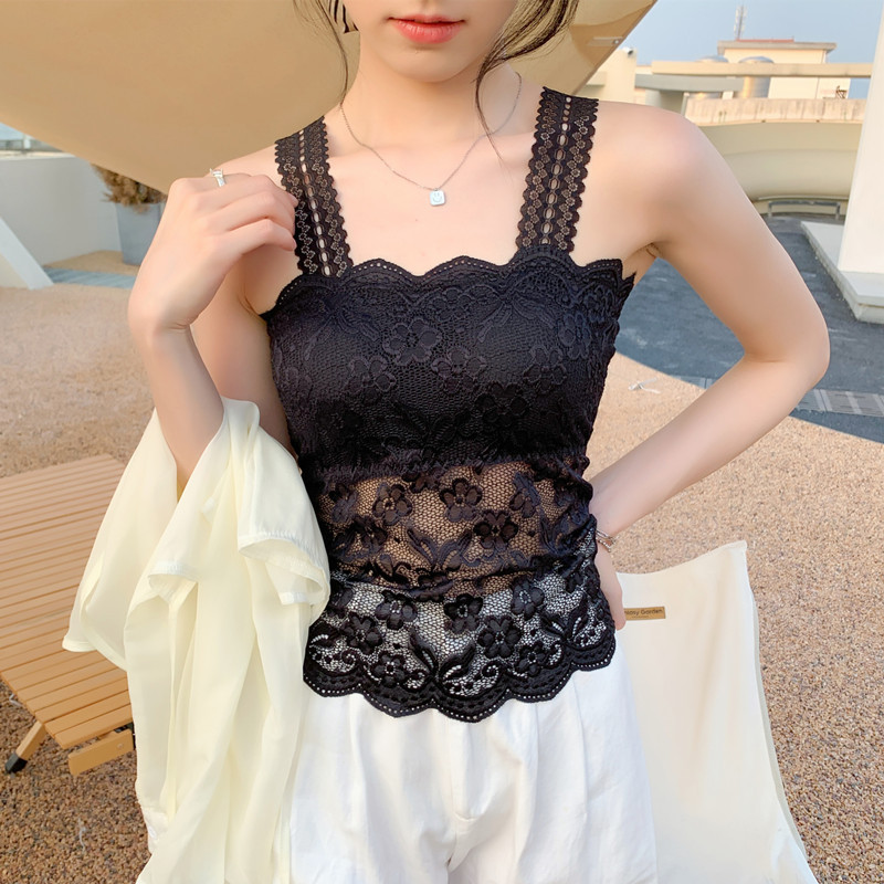 Lace Camisole for Outerwear, Versatile Long Top with Chest Pads, Base Layer, Trendy Internet-Famous Top for Women in Summer