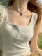 Button Vest for Women's Summer Outer Wear, Gray Suspbottomer Inner Design, Niche Black Bottoming, Seaside Atmosphere Top