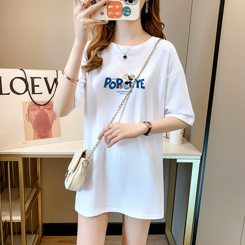 Loose-Fitting, Long-Sleeved T-Shirt for Women, Summer 2025 New Style, European Cotton, Mid-Length